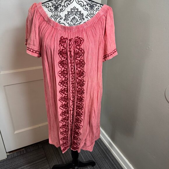 Chances R pink boho embroidered off shoulder mini dress casual size L - Picture 1 of 8